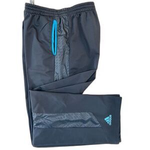 Vintage Adidas Men’s Track Pants XL Black Blue Wide-Leg Nylon Panels Drawstring